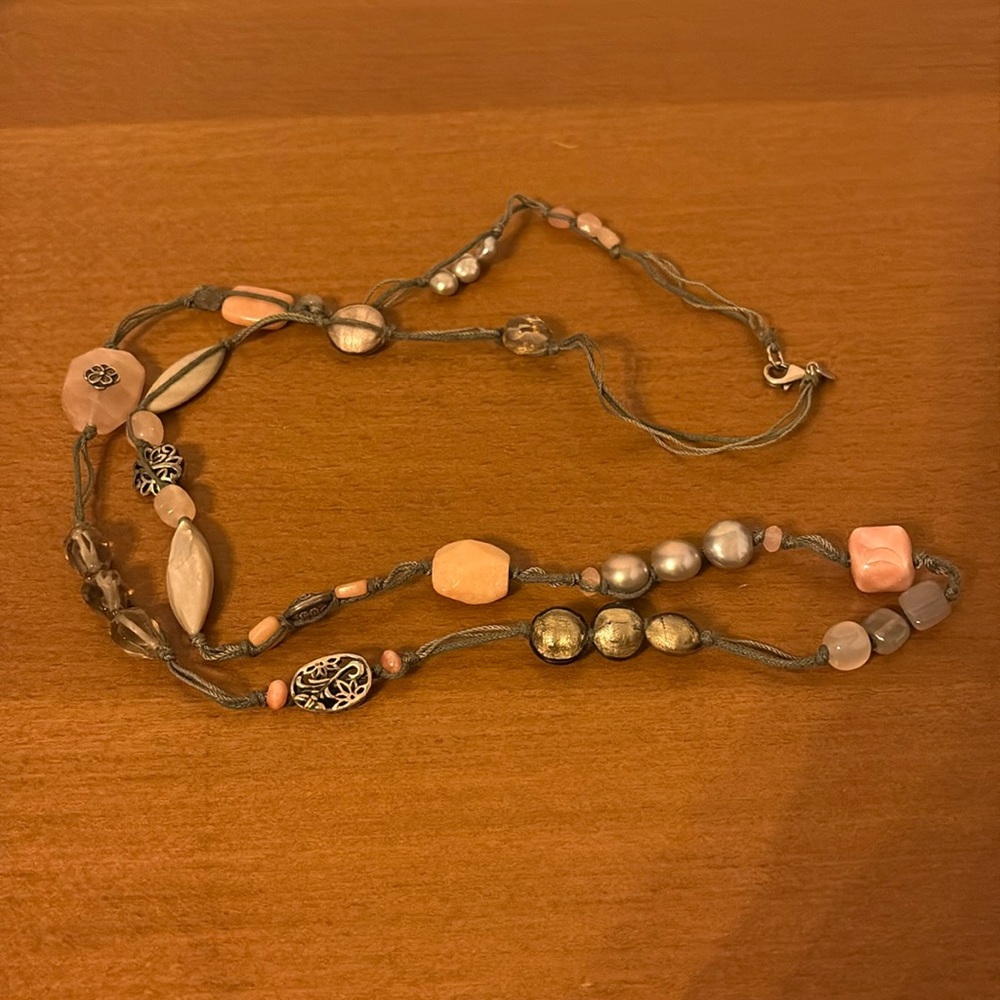 Silpada 40” Long Sterling Silver Pink Soapstone Necklace
